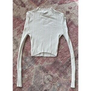Double Zero Women's White Mock Neck Long Sleeve Cropped Sweater Size M